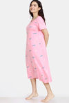 Zivame Autumn Leaves Knit Cotton Mid Calf Length Nightdress -Pink Ice — thumbnail 2